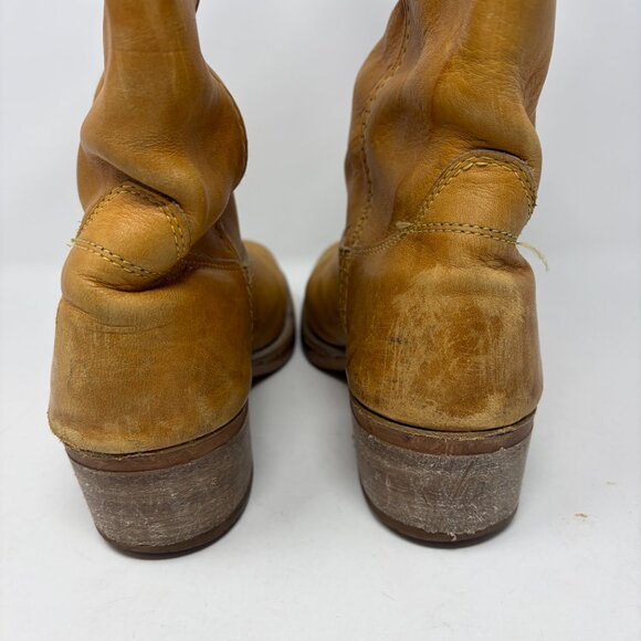 Landis women's leather Campus boots 9 square toe tan mid calf western vintage - Picture 7 of 16